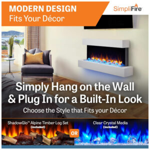 ectq3rhvztq90b_1 jpg - Lareira Elétrica de Parede Flutuante A59x110L cm com Controle Remoto, 110V, SIMPLIFIRE, Branca