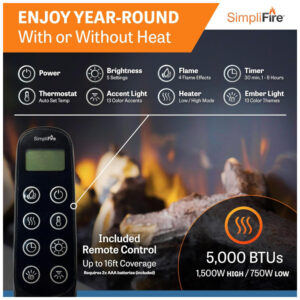 ectq3rhvztq90b_3 jpg - Lareira Elétrica de Parede Flutuante A59x110L cm com Controle Remoto, 110V, SIMPLIFIRE, Branca