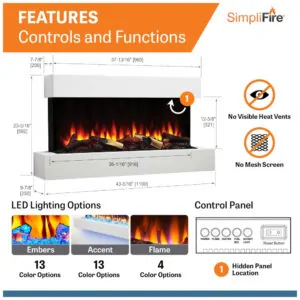 ectq3rhvztq90b_4 jpg - Lareira Elétrica de Parede Flutuante A59x110L cm com Controle Remoto, 110V, SIMPLIFIRE, Branca