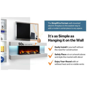 ectq3rhvztq90b_6 jpg - Lareira Elétrica de Parede Flutuante A59x110L cm com Controle Remoto, 110V, SIMPLIFIRE, Branca