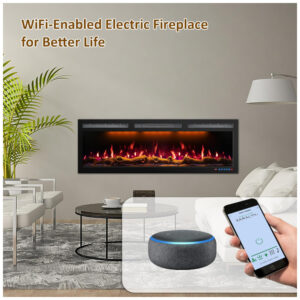 Lareira Elétrica de Embutir A45x152L com Controle Remoto e Tela Sensível ao Toque, 110V 1500W, Mystflame, Preta