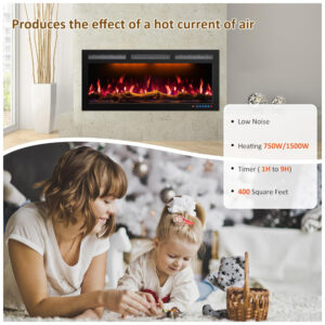 Lareira Elétrica de Embutir A45x152L com Controle Remoto e Tela Sensível ao Toque, 110V 1500W, Mystflame, Preta