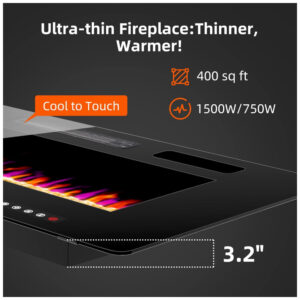 ectq3xjsdycc0b_3 jpg - Lareira Elétrica de Embutir Ultrafina A45x152L cm com Controle Remoto, Temporizador 8H e Ventilação Dupla, 110V 1500W, BREEZEHEAT, Preta