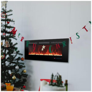 Lareira Elétrica de Embutir A44x106L com Temporizador e Chamas Realista, 110V 1500W, Oxhark, Preta