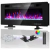 Lareira Elétrica de Embutir A45x127L cm com Temporizador, Controle Remoto e Digital, 110V 1500W, BREEZEHEAT, Preta