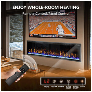 ectq4hzf8lld0b_4 jpg - Lareira Elétrica de Embutir A49x182L cm com Controle Remoto, Temporizador de 8H, Toras e Cristal, 110V 1500W, Eueiriup, Preta