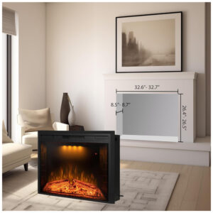 Lareira Elétrica de Embutir A69x91L, com Controle Remoto Chamas Ajustáveis e Luz de LED, 1500W, 110v, BENROCKS, Preto