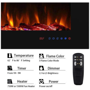 ectq4pbjxrs70b_4 jpg - Lareira Elétrica de Embutir A54x106L com Controle Remoto e Digital, Luz LED, Chama Ajustável, 1500W, 110v, MASARFLAME, Preto