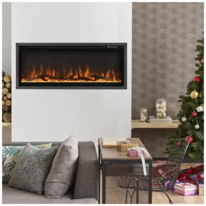 Lareira Elétrica de Embutir A44x106L cm com Controle Remoto, Cor e Brilho Ajustáveis, 110V 1500W, Tangkula, Preta