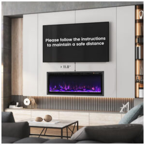 Lareira Elétrica de Embutir A44x106L cm com Controle Remoto, Cor e Brilho Ajustáveis, 110V 1500W, Tangkula, Preta