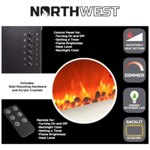 Lareira Elétrica de Embutir A42x78L, com Controle Remoto de Aço Inoxidável, 1500W, 110v, NORTHWEST 80 BL31 2002, Prateado
