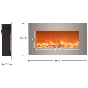 Lareira Elétrica de Embutir A42x78L, com Controle Remoto de Aço Inoxidável, 1500W, 110v, NORTHWEST 80 BL31 2002, Prateado