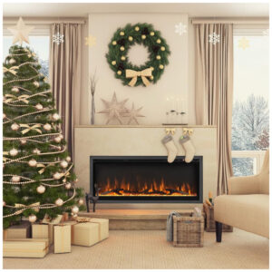 Lareira Elétrica de Embutir A44x106L com Termostato, 9 Cores de Chamas, Controle Remoto e Temporizador, 110V 1500W, ORALNER, Preta