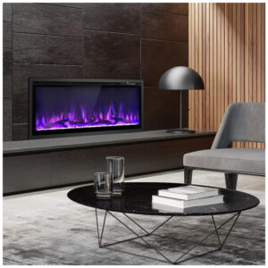 Lareira Elétrica de Embutir A44x106L com Termostato, 9 Cores de Chamas, Controle Remoto e Temporizador, 110V 1500W, ORALNER, Preta