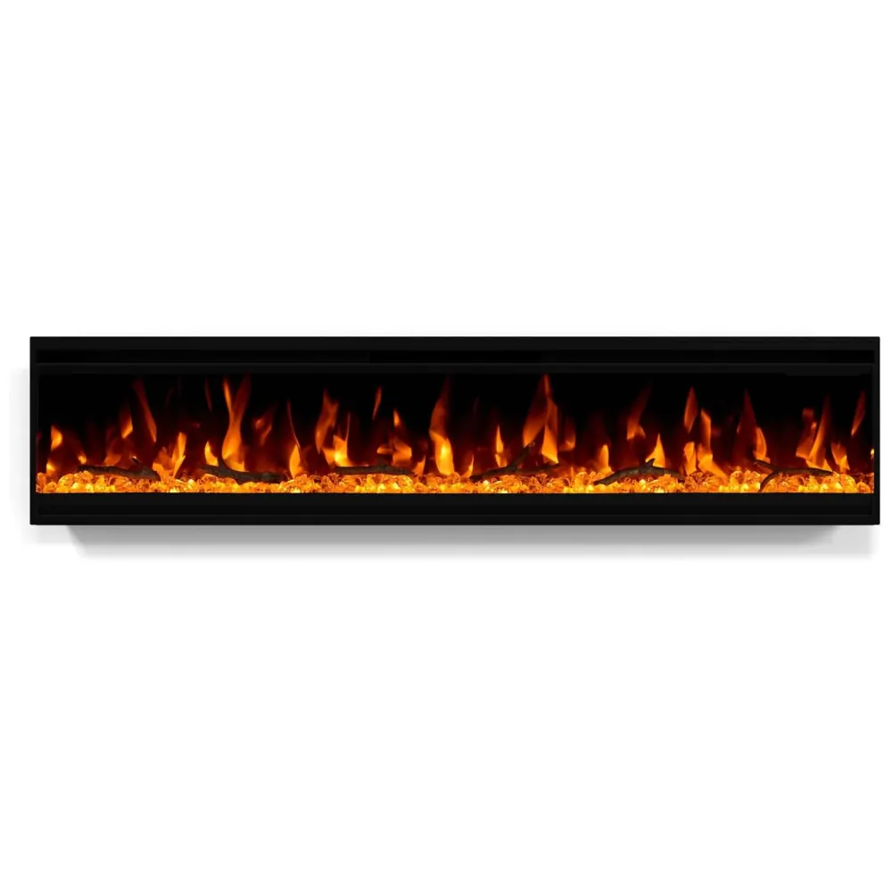 Lareira Elétrica de Embutir A34x152L cm com Estrutura Ultrafina, Controle Remoto e Digital, 110V 1500W, Cooboom EF2030C, Preta
