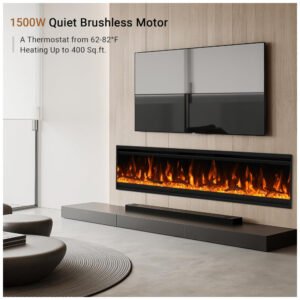 Lareira Elétrica de Embutir A34x152L cm com Estrutura Ultrafina, Controle Remoto e Digital, 110V 1500W, Cooboom EF2030C, Preta