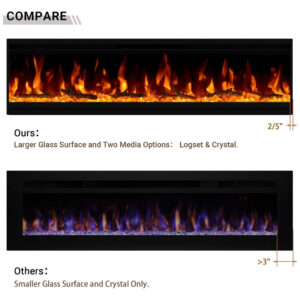 Lareira Elétrica de Embutir A34x152L cm com Estrutura Ultrafina, Controle Remoto e Digital, 110V 1500W, Cooboom EF2030C, Preta