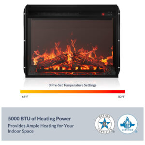 Lareira Elétrica de Embutir A45x60L cm com Brilho Ajustável, Temporizador e Controle Remoto, 110V 1400W, BELLEZE, Preta