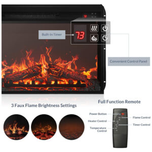 Lareira Elétrica de Embutir A45x60L cm com Brilho Ajustável, Temporizador e Controle Remoto, 110V 1400W, BELLEZE, Preta