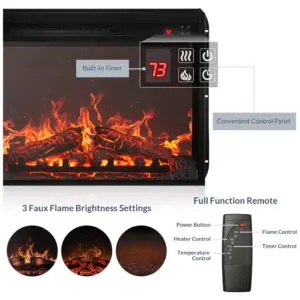 Lareira Elétrica de Embutir A45x60L cm com Brilho Ajustável, Temporizador e Controle Remoto, 110V 1400W, BELLEZE, Preta