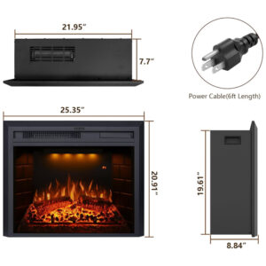 Lareira Elétrica de Embutir A53x64L com Controle Remoto e Proteção contra Superaquecimento, 1500W, 110v, VALUXHOME EF23T, Preto
