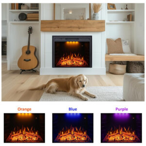 Lareira Elétrica de Embutir A53x64L com Controle Remoto e Proteção contra Superaquecimento, 1500W, 110v, VALUXHOME EF23T, Preto