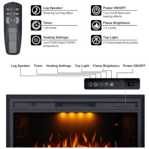 Lareira Elétrica de Embutir A53x64L com Controle Remoto e Proteção contra Superaquecimento, 1500W, 110v, VALUXHOME EF23T, Preto