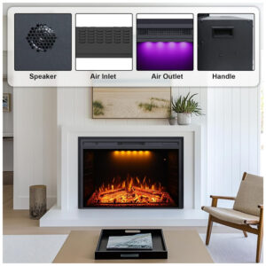 Lareira Elétrica de Embutir A53x64L com Controle Remoto e Proteção contra Superaquecimento, 1500W, 110v, VALUXHOME EF23T, Preto