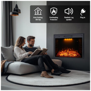 Lareira Elétrica de Embutir A53x64L com Controle Remoto e Proteção contra Superaquecimento, 1500W, 110v, VALUXHOME EF23T, Preto