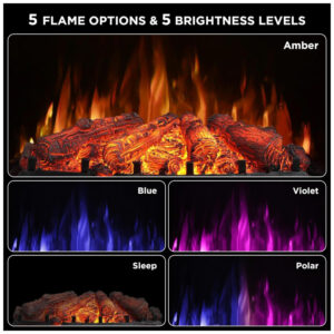 Lareira Elétrica Ecológica 66 cm com Controle Remoto, Toras de Pinho Realista, Cores de Chama Ajustáveis, WiFi e Som Crepitante, 110V 1500W, TURBRO, Preta