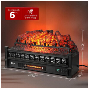 Lareira Elétrica Ecológica 66 cm com Controle Remoto, Toras de Pinho Realista, Cores de Chama Ajustáveis, WiFi e Som Crepitante, 110V 1500W, TURBRO, Preta