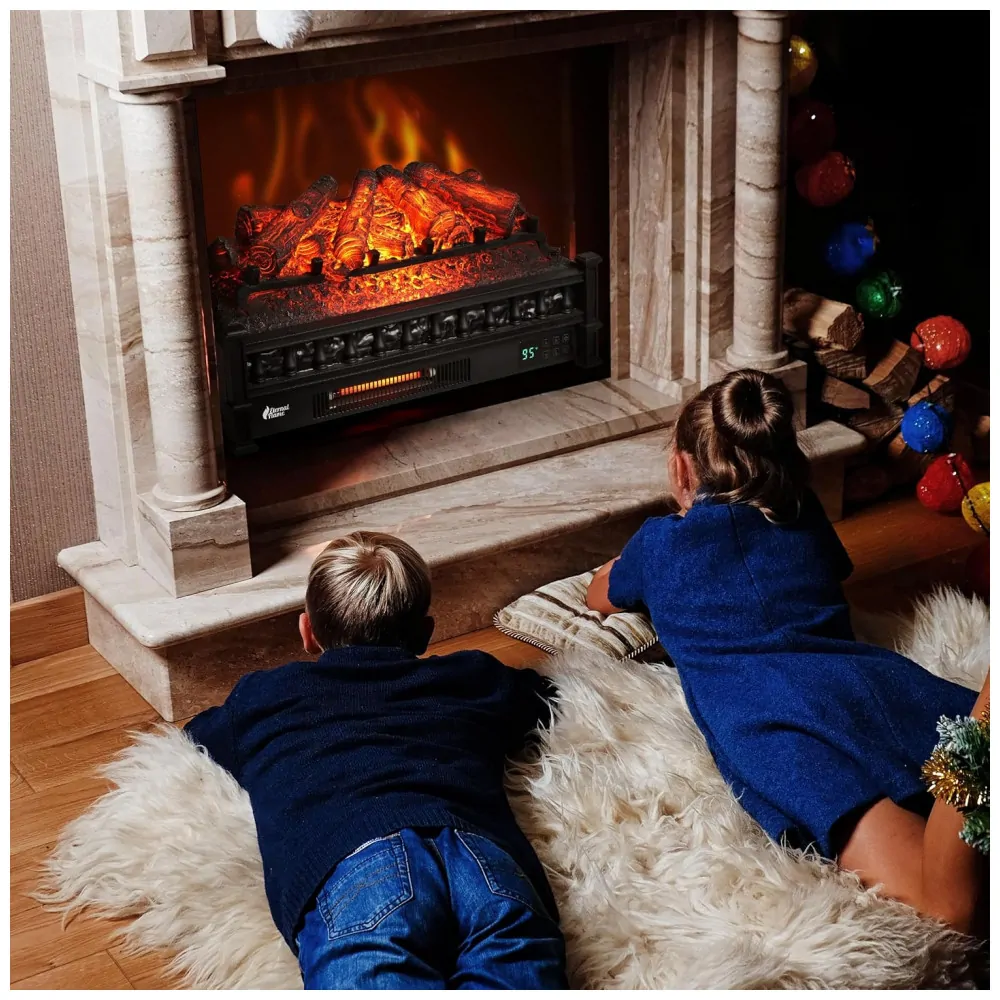 Lareira Elétrica Ecológica 66 cm com Controle Remoto, Toras de Pinho Realista, Cores de Chama Ajustáveis, WiFi e Som Crepitante, 110V 1500W, TURBRO, Preta