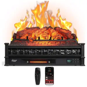 Lareira Elétrica Ecológica 66 cm com Controle Remoto, Toras de Pinho Realista, Cores de Chama Ajustáveis, WiFi e Som Crepitante, 110V 1500W, TURBRO, Preta