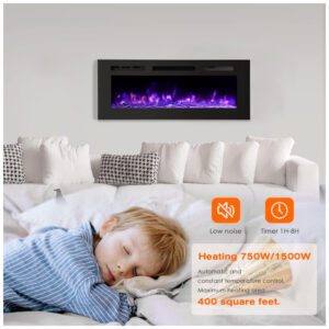 ectq5q2ch1v80b_4 jpg - Lareira Elétrica de Embutir A54x101L com Controle Remoto e Luz de LED, 1500W, 110v, PAOLFOX Electric Fireplace, Preto