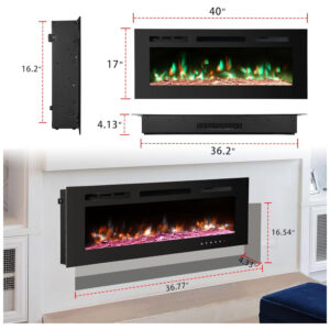 ectq5q2ch1v80b_6 jpg - Lareira Elétrica de Embutir A54x101L com Controle Remoto e Luz de LED, 1500W, 110v, PAOLFOX Electric Fireplace, Preto