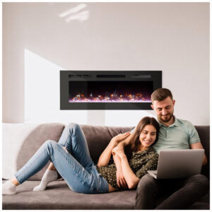 ectq5q2ch1v80b_7 jpg - Lareira Elétrica de Embutir A54x101L com Controle Remoto e Luz de LED, 1500W, 110v, PAOLFOX Electric Fireplace, Preto