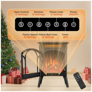 ectq5zdnvljc0b_1 jpg - Lareira Elétrica Portátil Infravermelho com Chama Realista 3D, Controle Remoto e Temporizador, 110V 1500W, COWSAR, Preta