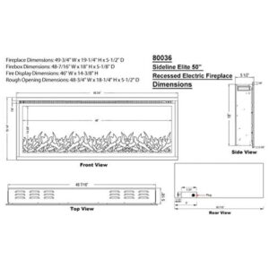 Lareira Elétrica de Embutir A48x127L com Controle Remoto e Chamas Multicolorida, 1500W, 110v, TOUCHSTONE 80036, Preto
