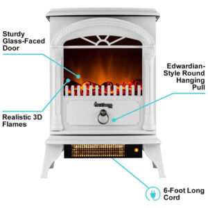 ectq61odtck00b_2 jpg - Lareira Elétrica com Chamas 3D Ajustáveis, 5115 BTU, 1500W 110v, e Flame USA, Branca