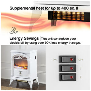 ectq61odtck00b_3 jpg - Lareira Elétrica com Chamas 3D Ajustáveis, 5115 BTU, 1500W 110v, e Flame USA, Branca