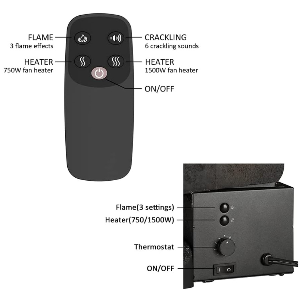 Lareira Elétrica Ecológica 23 58 cm com Controle Remoto, Toras de Bétula e Som Crepitante, 110V 1500W, Legend Flame EF484, Preta