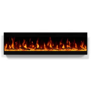 Lareira Elétrica de Embutir A34x101L cm com Estrutura Ultrafina, Controle Remoto e Digital, 110V 1500W, Burutpike EF2030, Preta