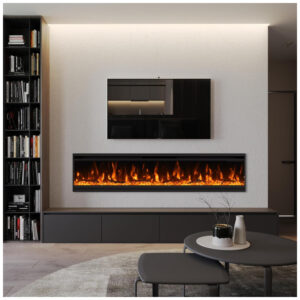 Lareira Elétrica de Embutir A34x101L cm com Estrutura Ultrafina, Controle Remoto e Digital, 110V 1500W, Burutpike EF2030, Preta