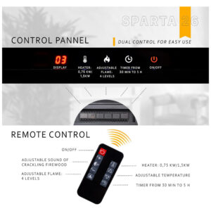 ectq6dk5v2290b_3 jpg - Lareira Elétrica de Embutir A53x69L Digital, Luz LED, Chama Ajustável e Temporizador, 110v, FIREBLAZE WHERE WARMTH BEGINS FB SPA26, Preto