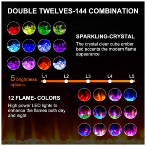 Lareira Elétrica de Embutir Ultrafina A45x127L cm com Temporizador, Controle Remoto e Digital, 110V 1500W, BREEZEHEAT, Preta