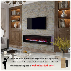 ectq6lwrj9cc0b_3 jpg - Lareira Elétrica de Embutir A45x182L cm com Alto Falantes via Bluetooth, 8 Opções de Chamas, Controle Remoto e Digital, 110V 1500W, MONDAWE, Preta