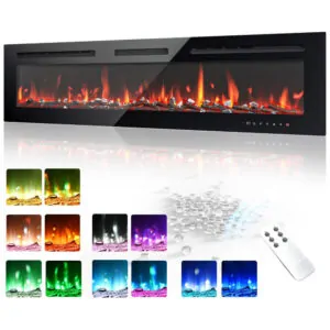 Lareira Elétrica EUHOMY 152x43cm 1500W Chamas LED 12 Cores Embutir 110V