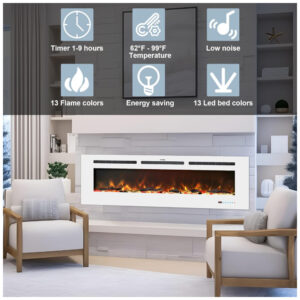 ectq6sl86kdc0b_3 jpg - Lareira Elétrica de 183 cm, Embutida ou de Parede, Aquecedor Linear com Termostato, Tela Touch,Chama Multicolorida,Timer, Troncos e Cristais, Kentsky