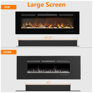 ectq6sl86kdc0b_5 jpg - Lareira Elétrica de 183 cm, Embutida ou de Parede, Aquecedor Linear com Termostato, Tela Touch,Chama Multicolorida,Timer, Troncos e Cristais, Kentsky