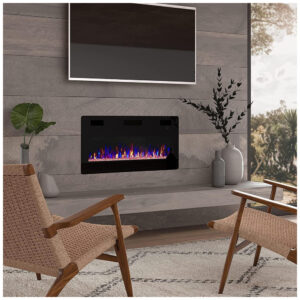 ectq6spj36q90b_1 jpg - Lareira Elétrica de Embutir A46x76L com Controle Remoto, Temporizador e Chamas Ajustavel, 110V 1500W, BOSSIN, Preta